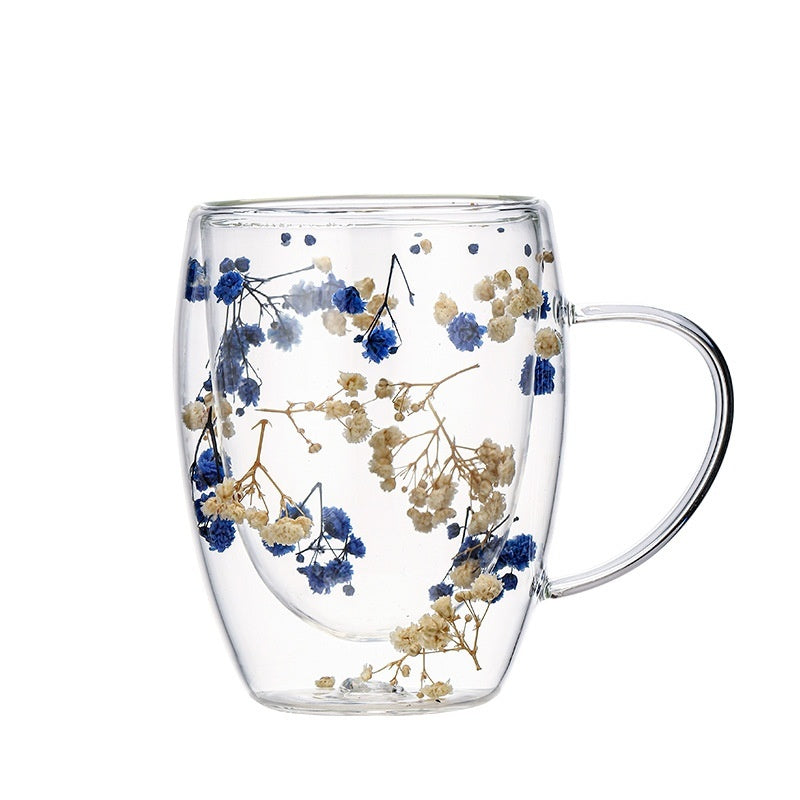 Real Flower Double Layer Glass Cup