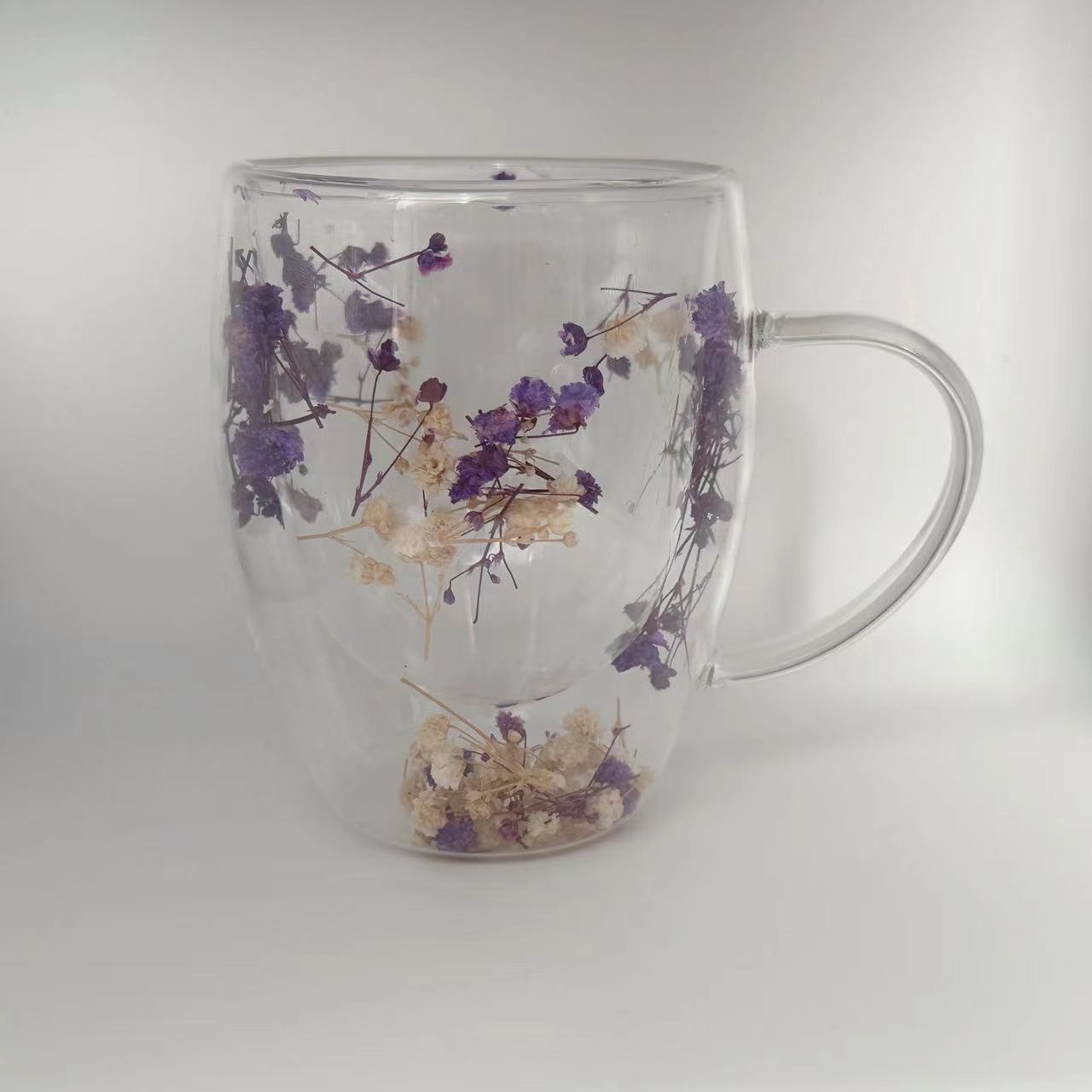Real Flower Double Layer Glass Cup