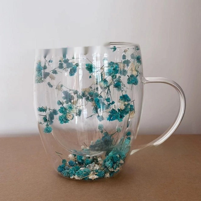 Real Flower Double Layer Glass Cup
