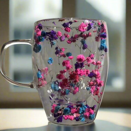 Real Flower Double Layer Glass Cup